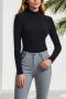 pure color stretch high-neck stylish slim casual ribbed knit bodysuit_Black