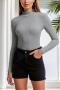 pure color stretch high-neck stylish slim casual ribbed knit bodysuit_Black_White_Gray