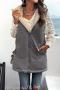 casual plus size slight stretch with teddy fleece hooded zip-up jacket_Black_Gray