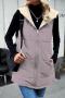 casual plus size slight stretch with teddy fleece hooded zip-up jacket_Black_Gray_Light Pink
