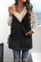 casual plus size slight stretch with teddy fleece hooded zip-up jacket_Black