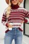 casual slight stretch stripe knitted 3 colors turtleneck all-match sweater_Black_Gray_Red
