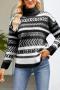 casual slight stretch stripe knitted 3 colors turtleneck all-match sweater_Black