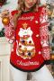 christmas stylish slight stretch 2 colors cat sequin embroidery knitted sweater_Red