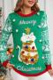 christmas stylish slight stretch 2 colors cat sequin embroidery knitted sweater_Red_Green