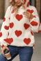 casual plus size slight stretch teddy fleece heart printing hooded sweatshirt_Black_Red