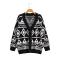 geometric v-neck casual single-breasted knitted sweater jacket size run small_Black