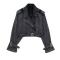 xs-l stylish non-stretch denim belt design all-match crop jacket_Black