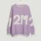 casual slight stretch contrast color letter pattern crew neck sweaters_Gray_Green_Light Purple