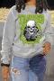 casual plus size slight stretch skull letter printing loose sweatshirt_Light Green