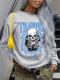 casual plus size slight stretch skull letter printing loose sweatshirt_Light Green_Sky Blue