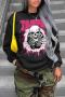 casual plus size slight stretch skull letter printing loose sweatshirt#1_Magenta