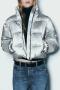 xs-l casual non-stretch silver zip-up warm puffer outerwear(size run small)_Black_Watermelon Red_Green_Dark Green_Silver