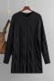 casual slight stretch solid 5 colors crew neck knitted loose sweaters_Black