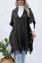 pure color stretch tassel hooded casual loose knitted sweater_Black
