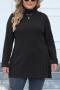 casual plus size slight stretch knitted 4 colors turtleneck slit thin sweater_Black