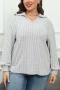 stylish plus size slight stretch knitted 4 colors turndown collar thin sweater_Gray