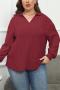 stylish plus size slight stretch knitted 4 colors turndown collar thin sweater_Gray_Rose Red