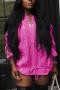 stylish plus size slight stretch knitted stitching drawstring sweater outerwear_Black_White_Gray_Magenta