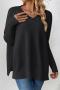 casual slight stretch knitted 4 colors v-neck loose sweater_Black