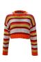 casual stretch multicolor stripe crew neck loose knitted sweater_Orange
