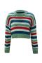 casual stretch multicolor stripe crew neck loose knitted sweater_Orange_Green