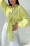exquisite plus size non-stretch solid color crop shirt_White_Yellow