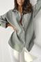casual plus size non-stretch solid color pocket loose shirt_Gray