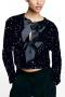 exquisite xs-3xl non-stretch bow tie sequins hollow out top_Black