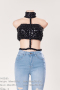 sexy slight stretch rhinestone halter neck crop vest_Black