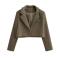 casual non-stretch solid color crop blazer size run small_Pink_Brown