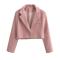casual non-stretch solid color crop blazer size run small_Pink