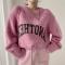 casual slight stretch letter printing knitted sweaters(size run small)_Gray_Pink