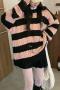 casual slight stretch holes stripe loose sweaters(size run small)_Black_Pink