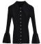 stretch single breasted flare sleeve ribbed knit casual sweater size run small_Black