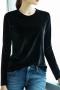casual plus size slight stretch velvet solid color crew neck t-shirts_Black