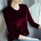 casual plus size slight stretch velvet solid color crew neck t-shirts_Black_Rose Red
