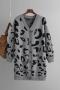 casual slight stretch leopard print knitted cardigan mid length sweater_Gray