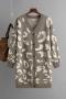 casual slight stretch leopard print knitted cardigan mid length sweater_Gray_Yellow_Blue_Beige_Khaki 