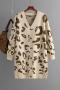 casual slight stretch leopard print knitted cardigan mid length sweater_Gray_Yellow_Blue_Beige