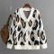 casual slight stretch leopard print jacquard knitted cardigan sweater_Black