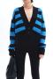 stylish slight stretch knitted striped deep v cardigan thin sweater_Magenta_Green_Blue