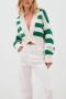 stylish slight stretch knitted striped deep v cardigan thin sweater_Magenta_Green