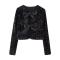 sexy non-stretch sequins bow all-match top size run small_Black
