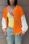 casual plus size slight stretch knitted 5 colors orange single-breasted sweater_Black_Pink_Orange