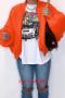 casual plus size non-stretch orange dolman sleeve thickened warm jacket_Orange