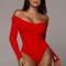 xs-xl sexy slight stretch ribbed knit v-neck long sleeve bodysuit_Black_White_Red