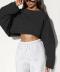 sexy non-stretch solid color loose crop sweatshirt_Black