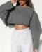 sexy non-stretch solid color loose crop sweatshirt_Black_White_Gray