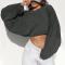 sexy non-stretch solid color loose crop sweatshirt_Black_White_Gray_Dark Gray